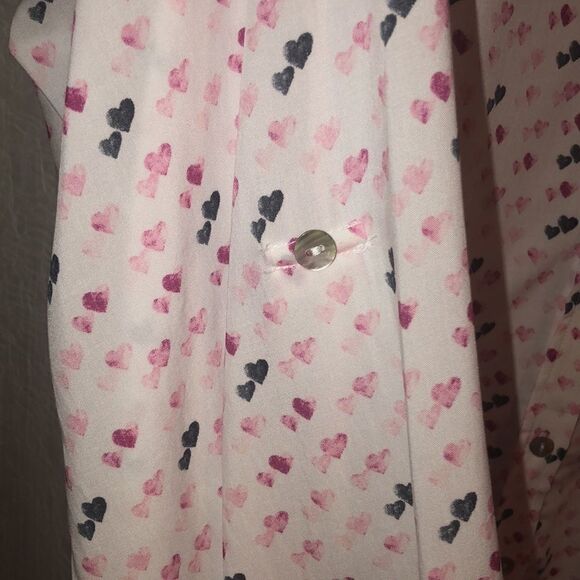 J&D XL Romantic Heart Print White Pink Gray High Low Blouse - Picture 5 of 12